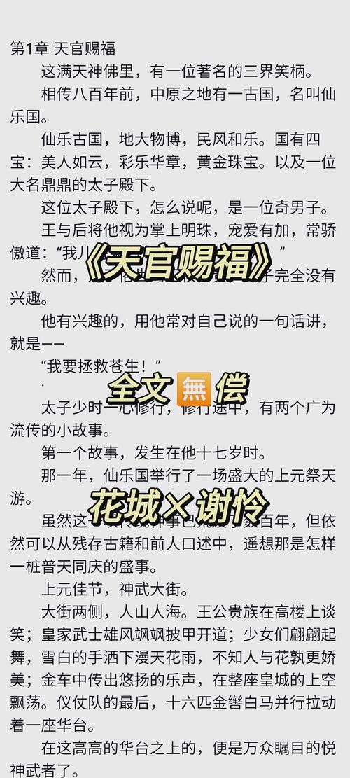 天官赐福在线阅读全文｜谢怜花城绝美仙侠小说完整版